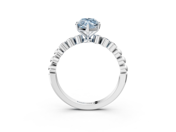 White gold Fancy Blue Marquise  Solitaire Bezel Accent Diamond Engagement Ring with Beaded Band and Four-Prong Setting