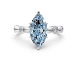 White gold Fancy Blue Marquise  Solitaire Bezel-Set Diamond Ring with Beaded Band and Four-Prong Setting_32