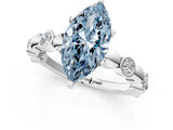 White gold Fancy Blue Marquise  Solitaire Bezel-Set Diamond Ring with Beaded Band and Four-Prong Setting_33