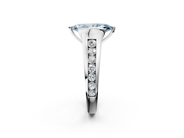 White gold Fancy Blue Marquise  Solitaire Bezel-Set Diamond Ring with Channel-Set Band