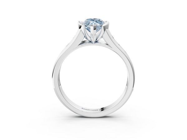 White gold Fancy Blue Marquise  Solitaire Bezel-Set Diamond Ring with Channel-Set Band