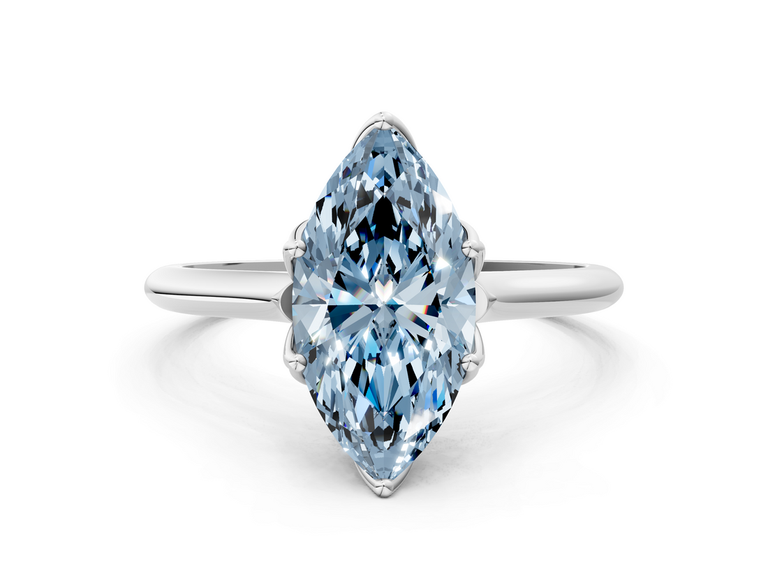 White gold Fancy Blue Marquise  Solitaire Cathedral Diamond Ring with Six-Prong Setting_17