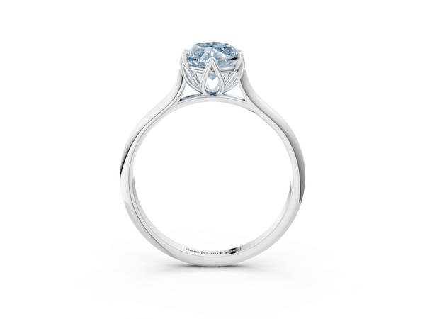 Platinum Fancy Blue Marquise  Solitaire Cathedral Diamond Ring with Six-Prong Setting