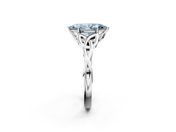 White gold Fancy Blue Marquise Cut Diamond Solitaire Engagement Ring with Celtic Knot Band and Four-Prong Setting