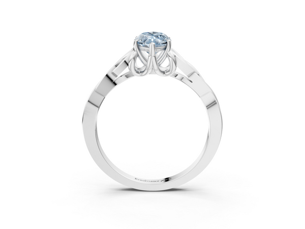 White gold Fancy Blue Marquise Cut Diamond Solitaire Engagement Ring with Celtic Knot Band and Four-Prong Setting