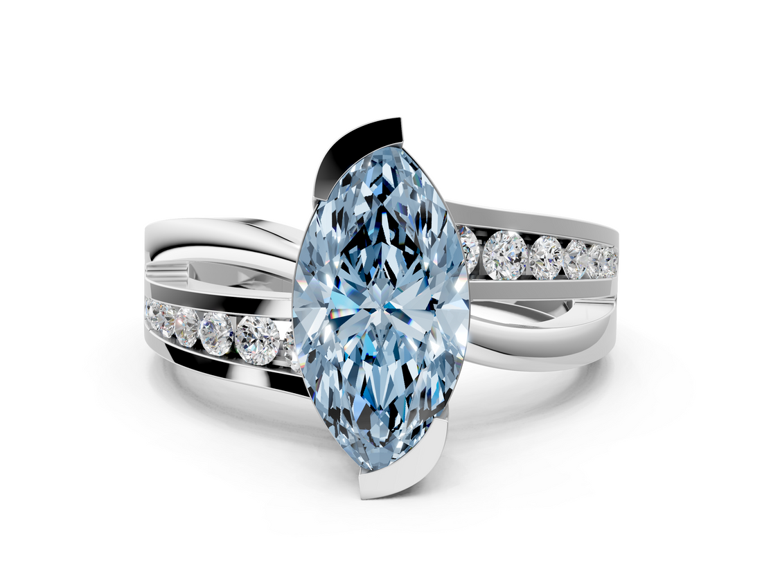 White gold Fancy Blue Marquise  Solitaire Channel-Set Split Shank Ring with Tension Prong Setting_3