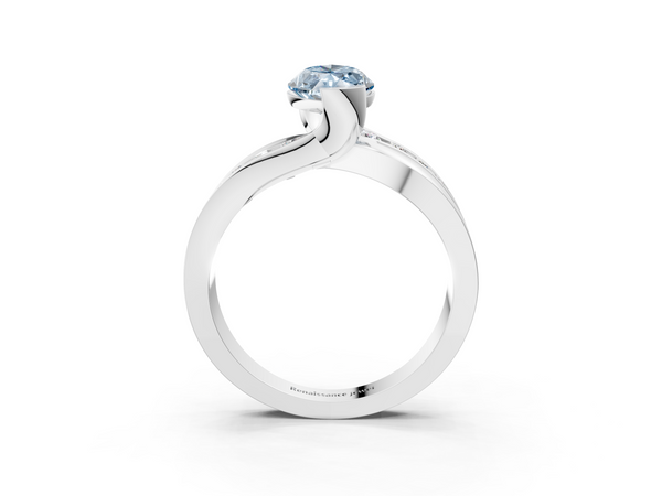 Platinum Fancy Blue Marquise  Solitaire Channel-Set Split Shank Ring with Tension Prong Setting
