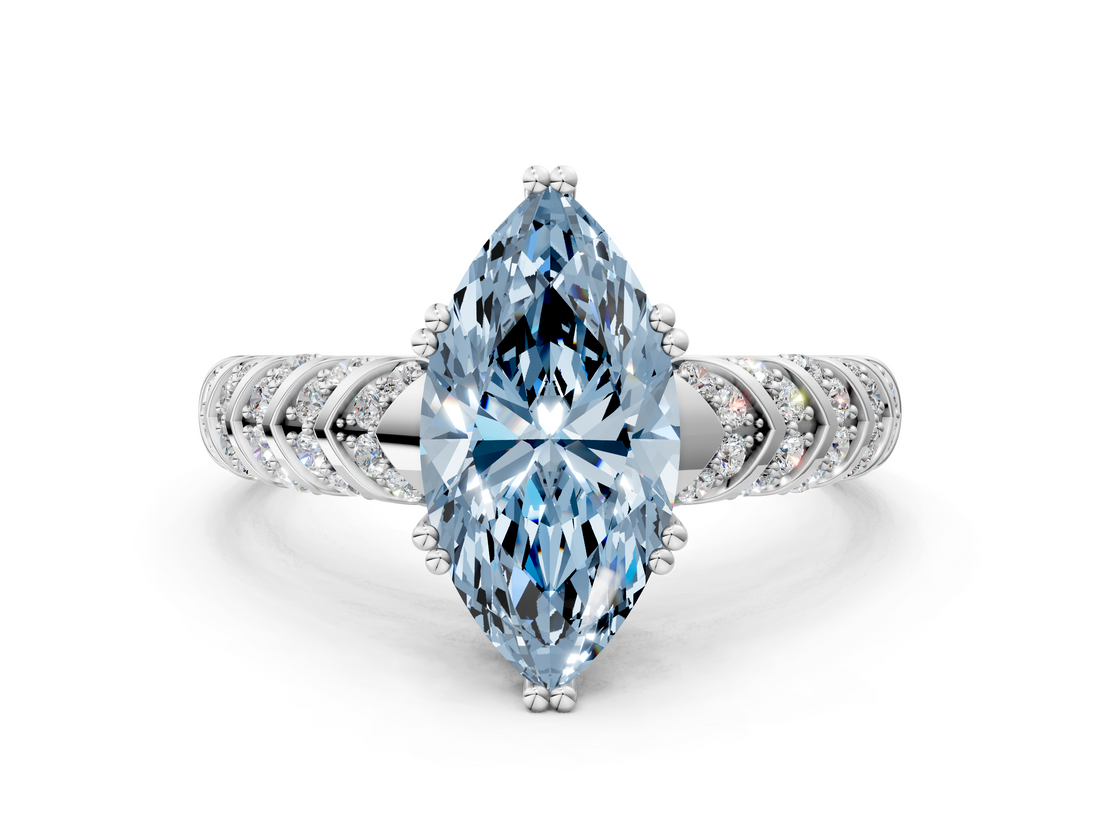 White gold Fancy Blue Marquise  Solitaire Chevron Pave Diamond Engagement Ring with Six-Prong Setting_3