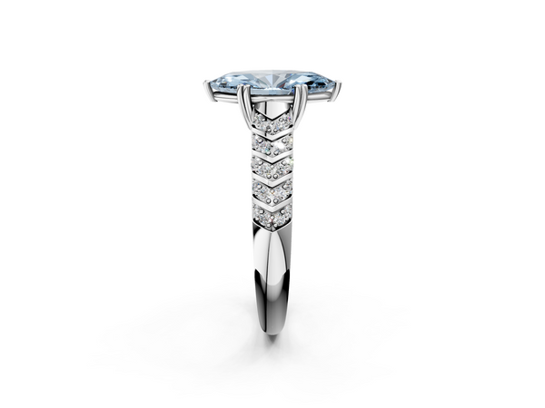 White gold Fancy Blue Marquise  Solitaire Chevron Pave Diamond Engagement Ring with Six-Prong Setting