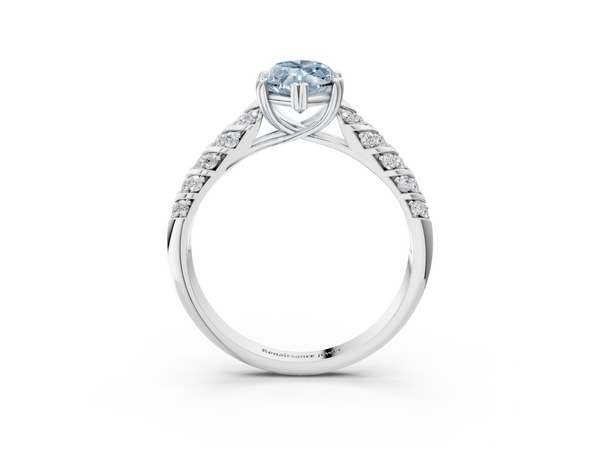 White gold Fancy Blue Marquise  Solitaire Chevron Pave Diamond Engagement Ring with Six-Prong Setting