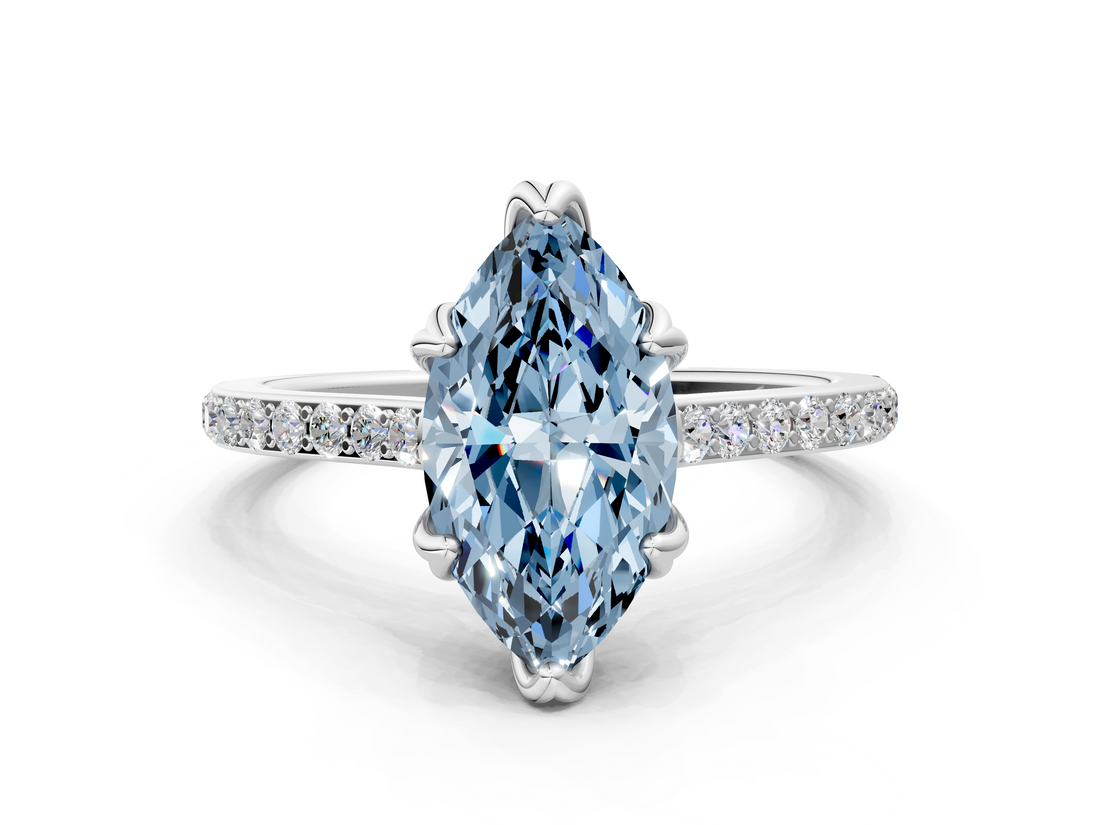 White gold Fancy Blue Marquise  Solitaire Diamond Engagement Ring with Pave Band and Six-Prong Setting_20