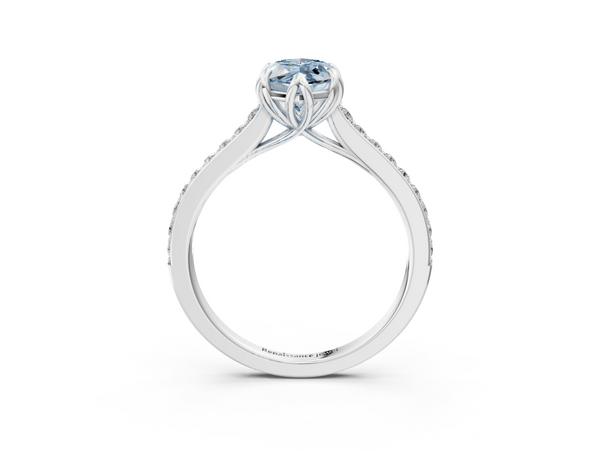 Platinum Fancy Blue Marquise  Solitaire Diamond Engagement Ring with Pave Band and Six-Prong Setting