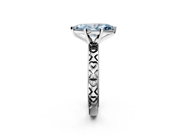 White gold Fancy Blue Marquise  Solitaire Diamond Engagement Ring with XO Engraved Band and Four-Prong Setting