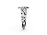 White gold Fancy Blue Marquise  Solitaire Diamond Leaf Vine Band with Prong Setting_45