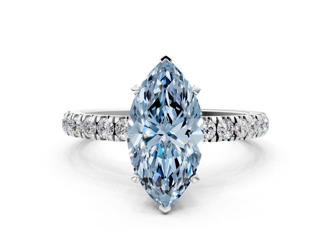 White gold Fancy Blue Marquise  Solitaire Diamond Pavé Band with Four-Prong Setting_28