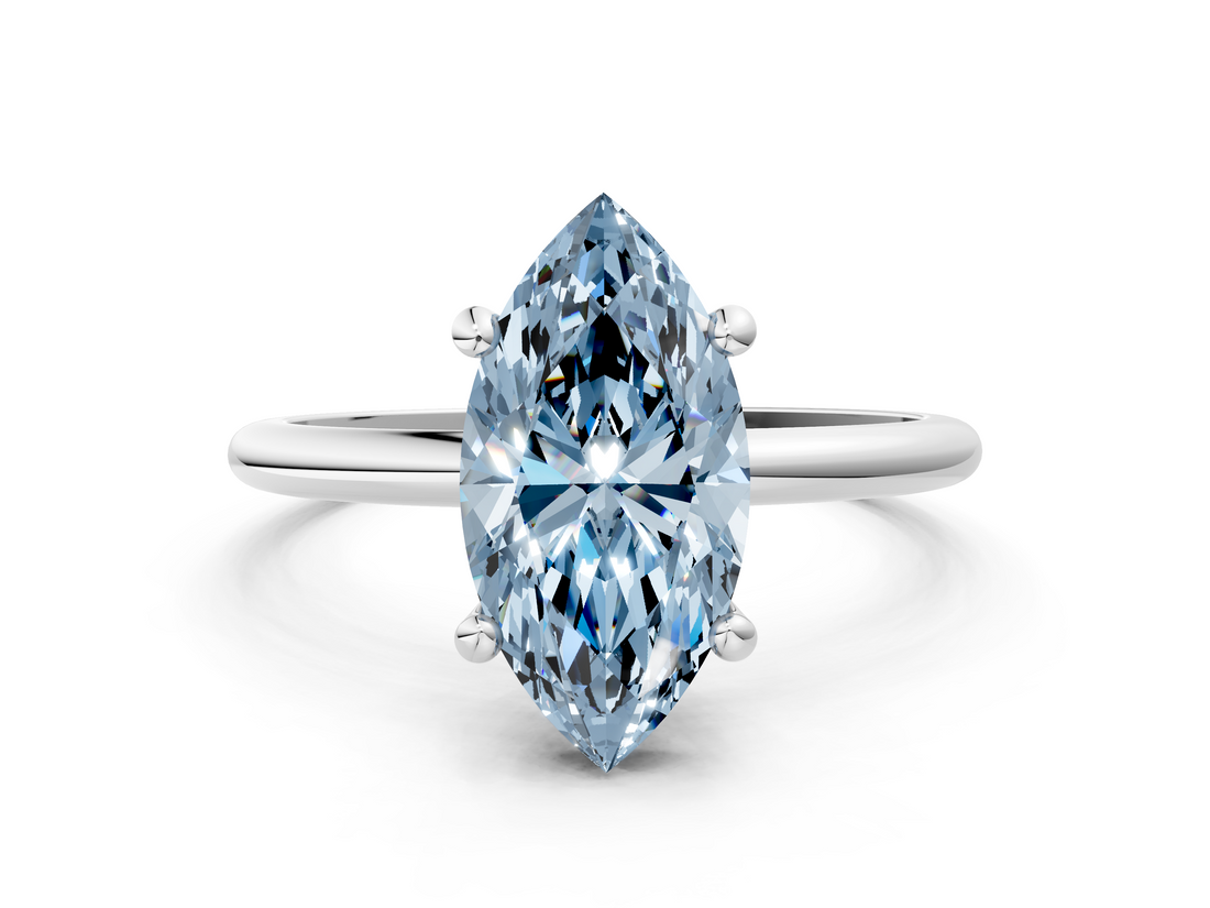 White gold Fancy Blue Marquise  Solitaire Diamond Ring with 4-Prong Setting on a Classic Band_3