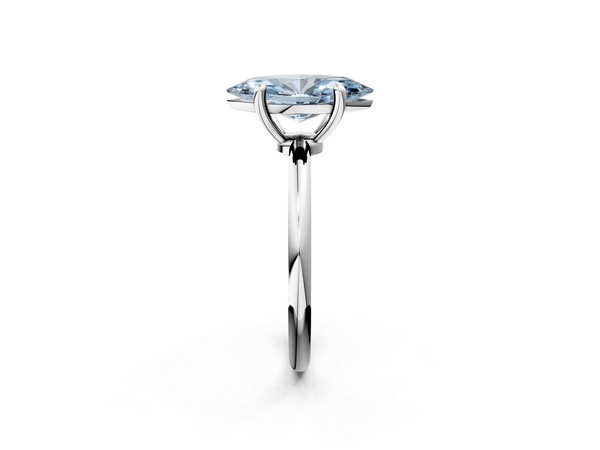 Platinum Fancy Blue Marquise  Solitaire Diamond Ring with 4-Prong Setting on a Classic Band