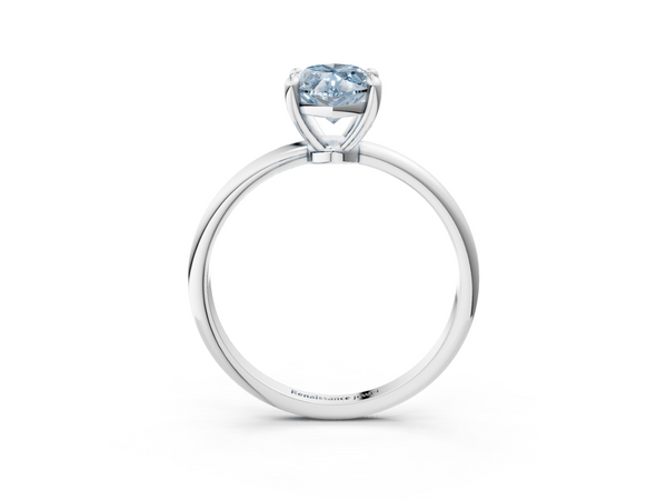 Platinum Fancy Blue Marquise  Solitaire Diamond Ring with 4-Prong Setting on a Classic Band