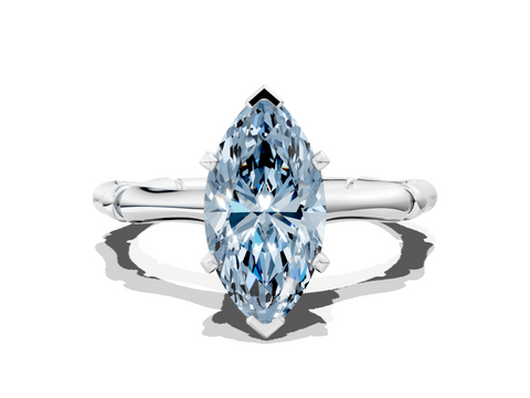 White gold Fancy Blue Marquise  Solitaire Diamond Ring with Bamboo Band and Four-Prong Setting_73