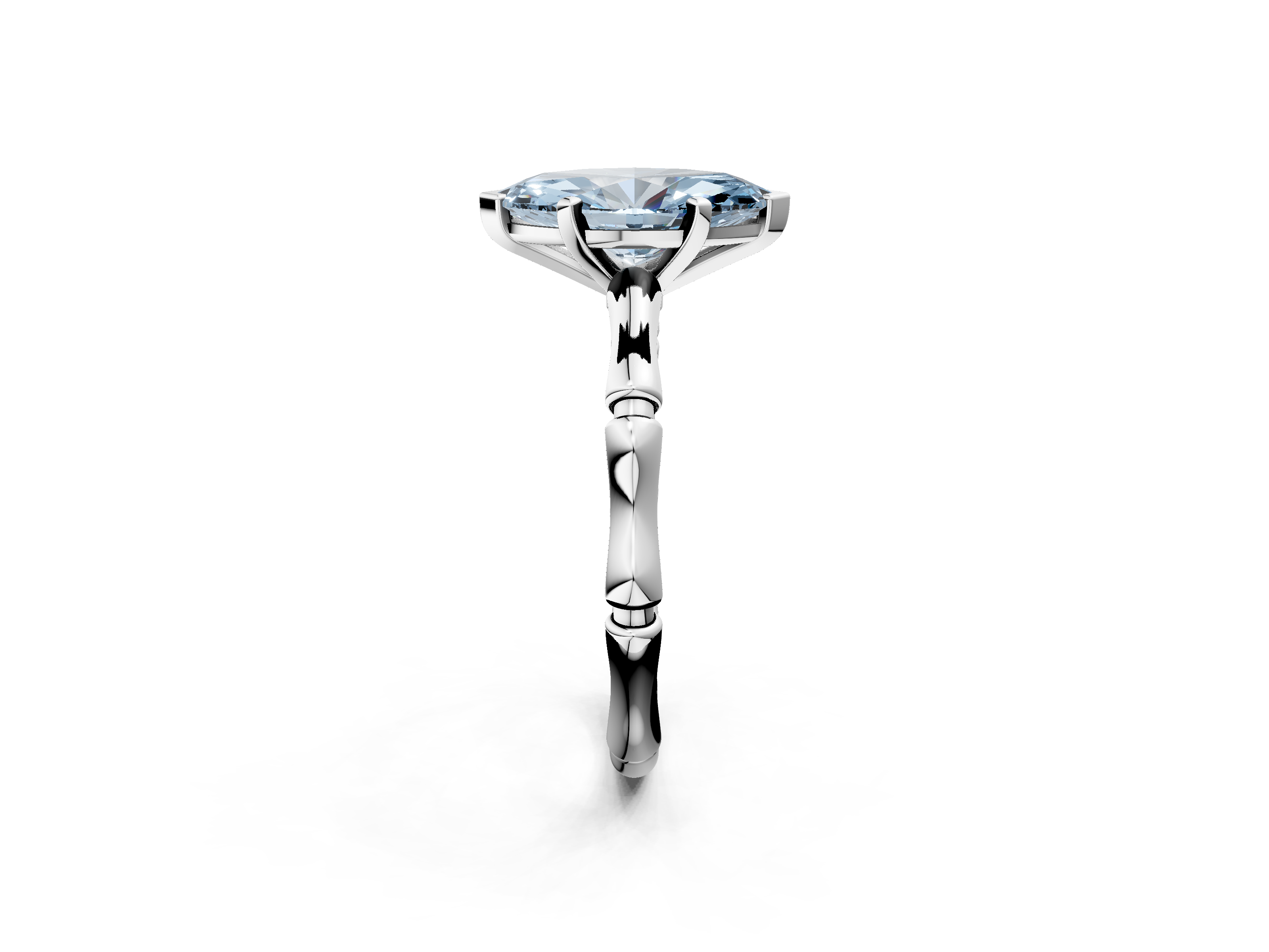 White gold Fancy Blue Marquise  Solitaire Diamond Ring with Bamboo Band and Four-Prong Setting_75
