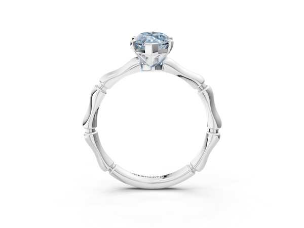 White gold Fancy Blue Marquise  Solitaire Diamond Ring with Bamboo Band and Four-Prong Setting