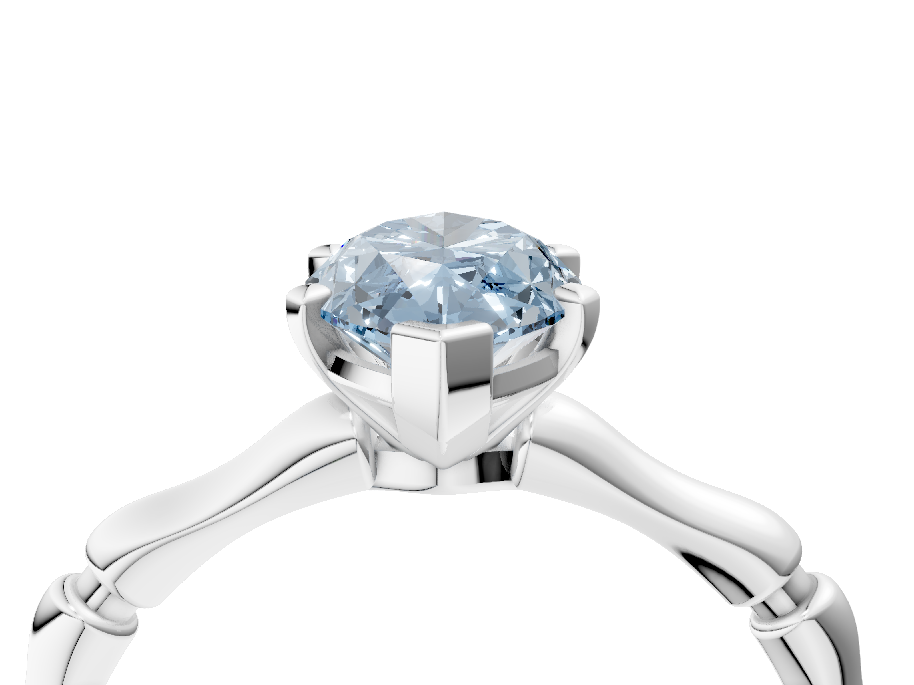 White gold Fancy Blue Marquise  Solitaire Diamond Ring with Bamboo Band and Four-Prong Setting_77