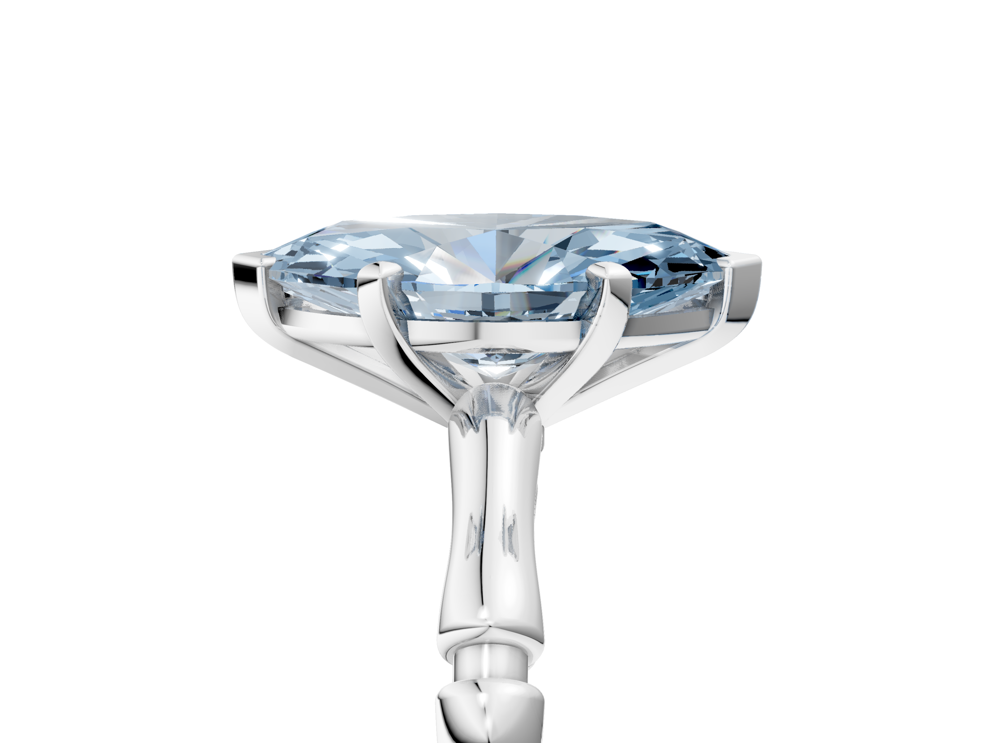 White gold Fancy Blue Marquise  Solitaire Diamond Ring with Bamboo Band and Four-Prong Setting_78