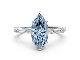 White gold Fancy Blue Marquise  Solitaire Diamond Ring with Bezel Set Side Stones and Prong Setting_3