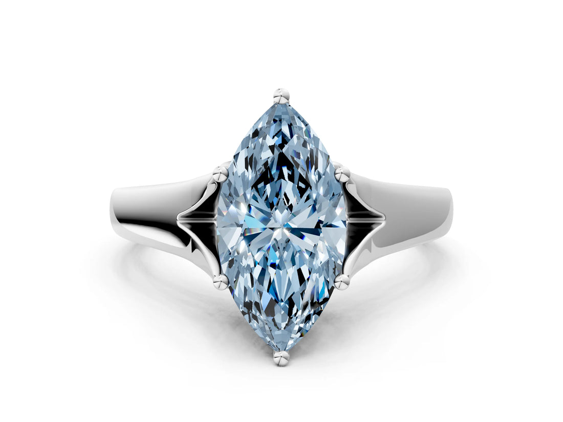 White gold Fancy Blue Marquise  Solitaire Diamond Ring with Cathedral Band and Four-Prong Setting_66