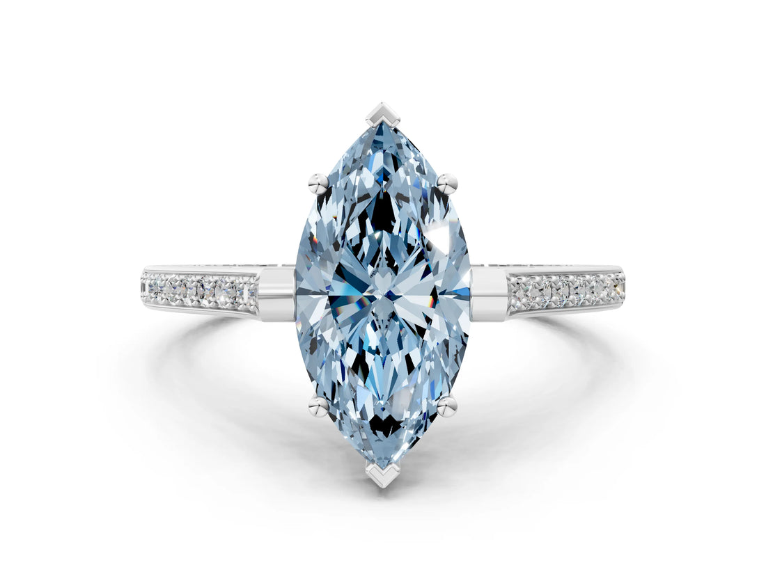 White gold Fancy Blue Marquise  Solitaire Diamond Ring with Channel Set Band and Bezel Prong Setting_69