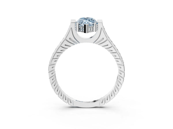 Platinum Marquise Vintage Cathedral Engagement Ring Setting for Fancy Blue Center with Engraved Band