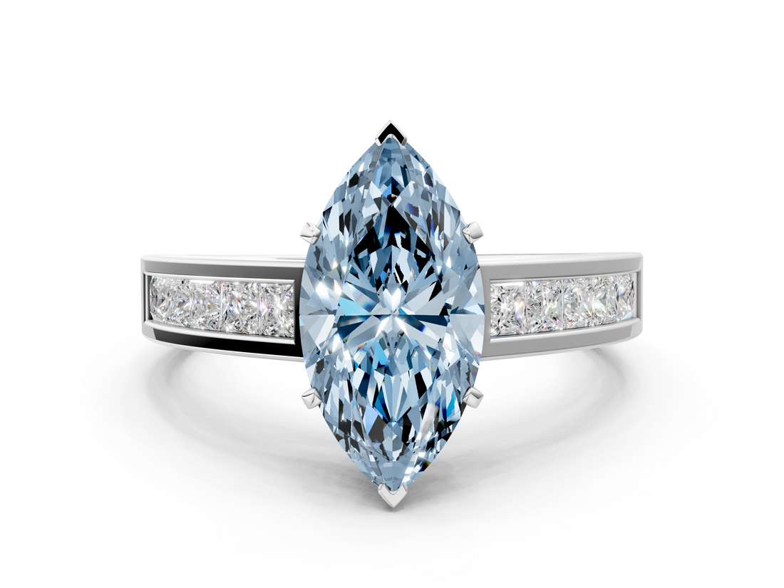 White gold Fancy Blue Marquise  Solitaire Diamond Ring with Channel-Set Band and Four-Prong Setting_3