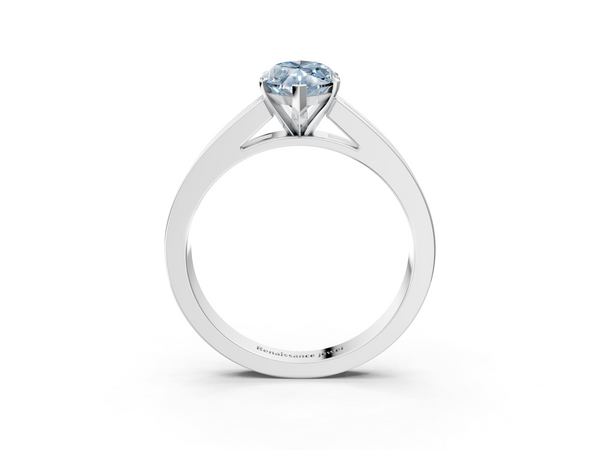 Platinum Fancy Blue Marquise  Solitaire Diamond Ring with Channel-Set Band and Four-Prong Setting