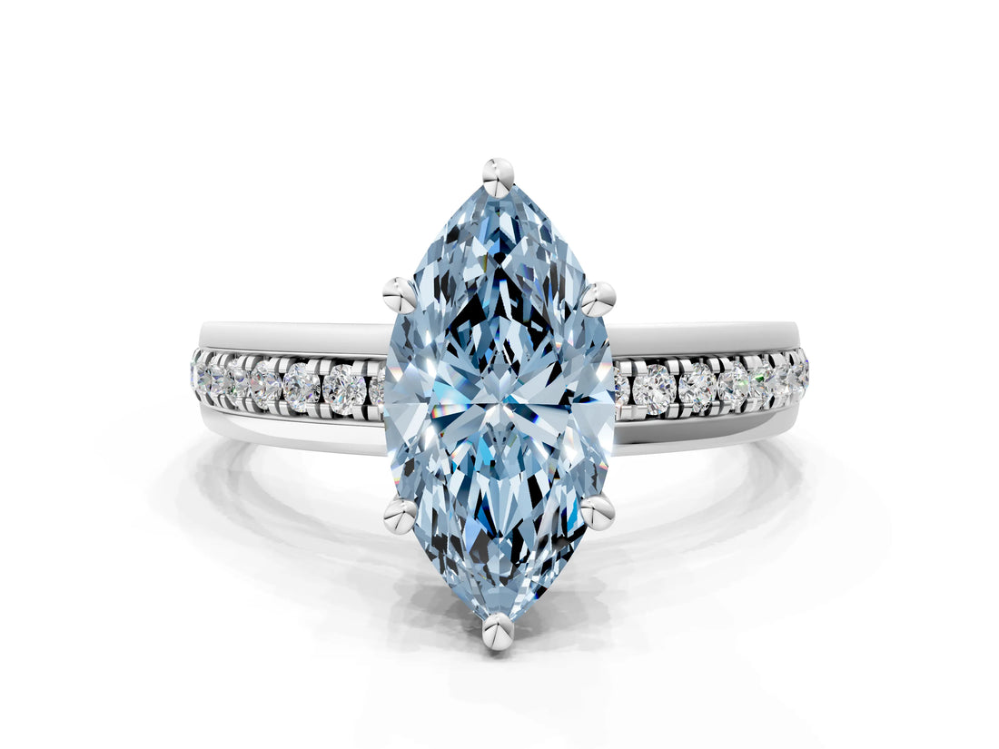 White gold Fancy Blue Marquise  Solitaire Diamond Ring with Channel Set Band and Six-Prong Setting_45