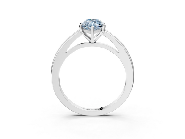 White gold Fancy Blue Marquise  Solitaire Diamond Ring with Four-Prong Setting and Classic Band