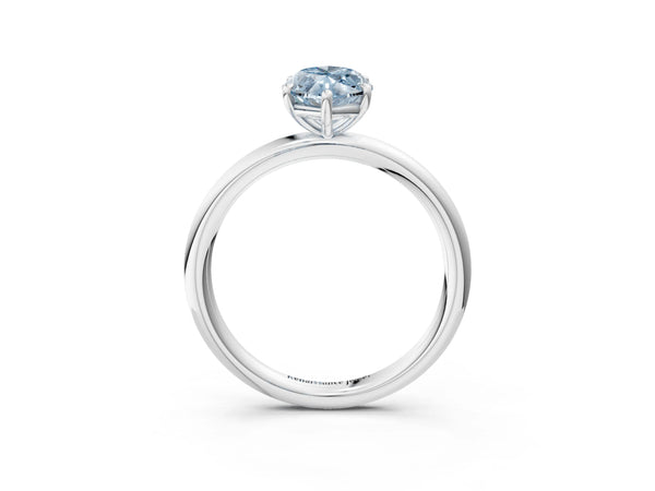 White gold Fancy Blue Marquise  Solitaire Diamond Ring with Four-Prong Setting on a Plain Band