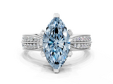 White gold Fancy Blue Marquise  Solitaire Diamond Ring with Milgrain Pavé Band and Four-Prong Setting_20