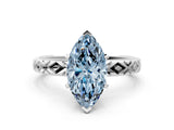 White gold Fancy Blue Marquise  Solitaire Diamond Ring with Milgrain and Black Enamel X Pattern Band_81