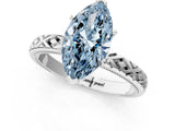 White gold Fancy Blue Marquise  Solitaire Diamond Ring with Milgrain and Black Enamel X Pattern Band_82