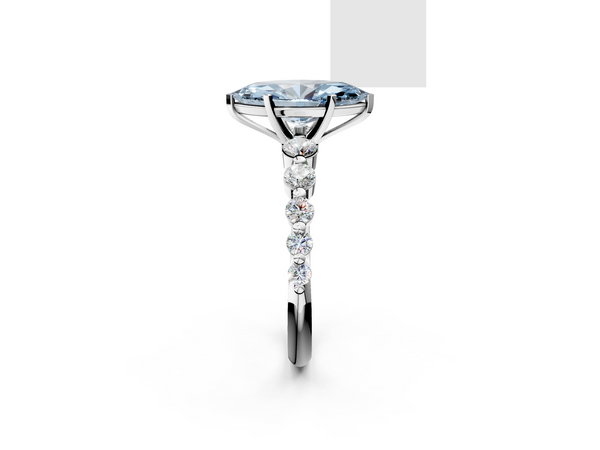 White gold Fancy Blue Marquise Cut Solitaire Diamond Ring with Pave Band and Four-Prong Setting