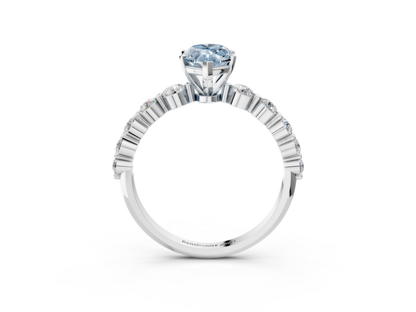 White gold Fancy Blue Marquise Cut Solitaire Diamond Ring with Pave Band and Four-Prong Setting