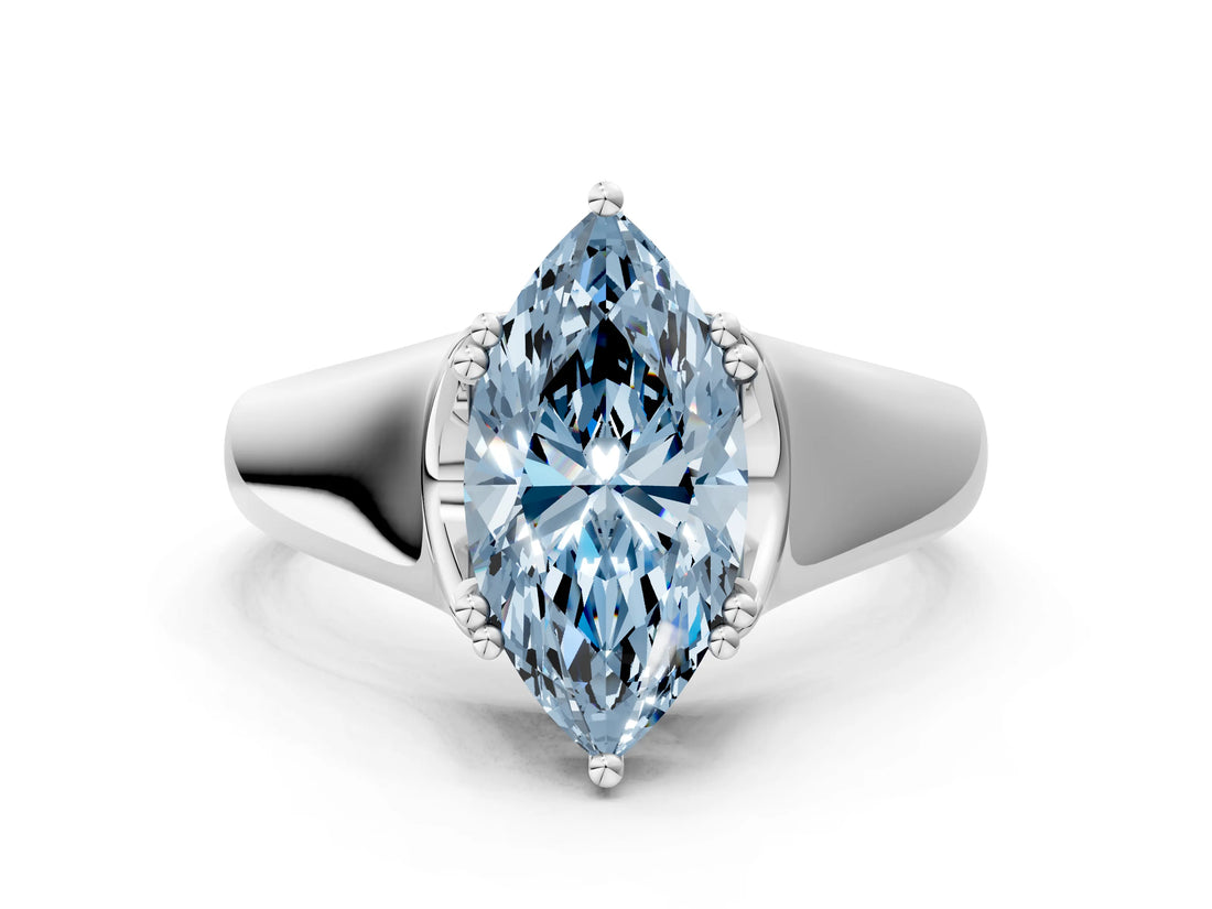 White gold Fancy Blue Marquise  Solitaire Diamond Ring with Six-Prong Cathedral Setting_32