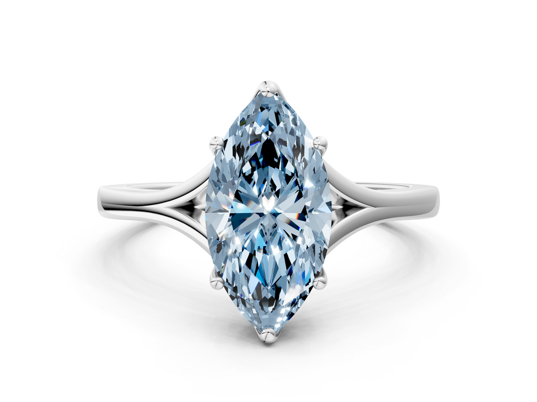 White gold Fancy Blue Marquise  Solitaire Diamond Ring with Six-Prong Setting and Tapered Band_17