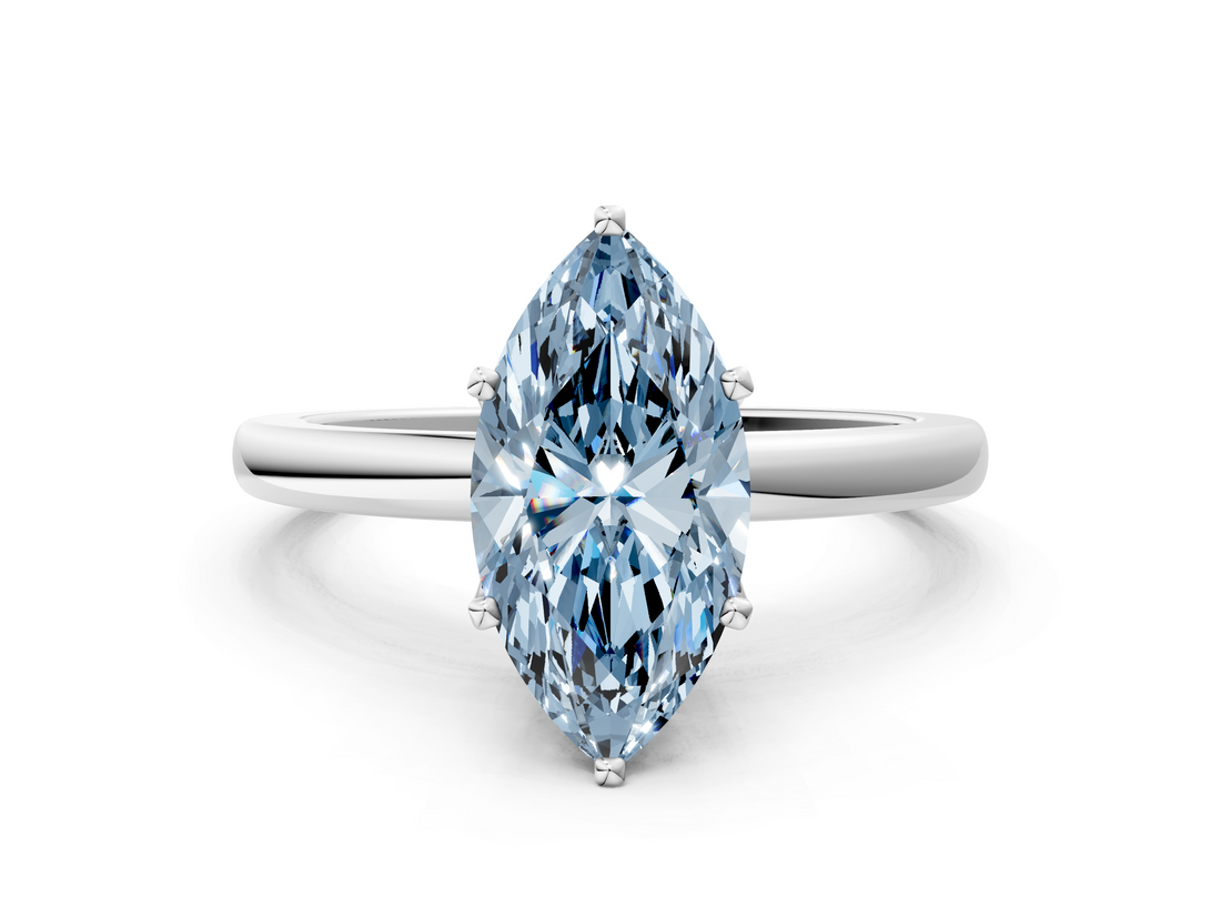White gold Fancy Blue Marquise  Solitaire Diamond Ring with Six-Prong Setting on a Classic Band_3