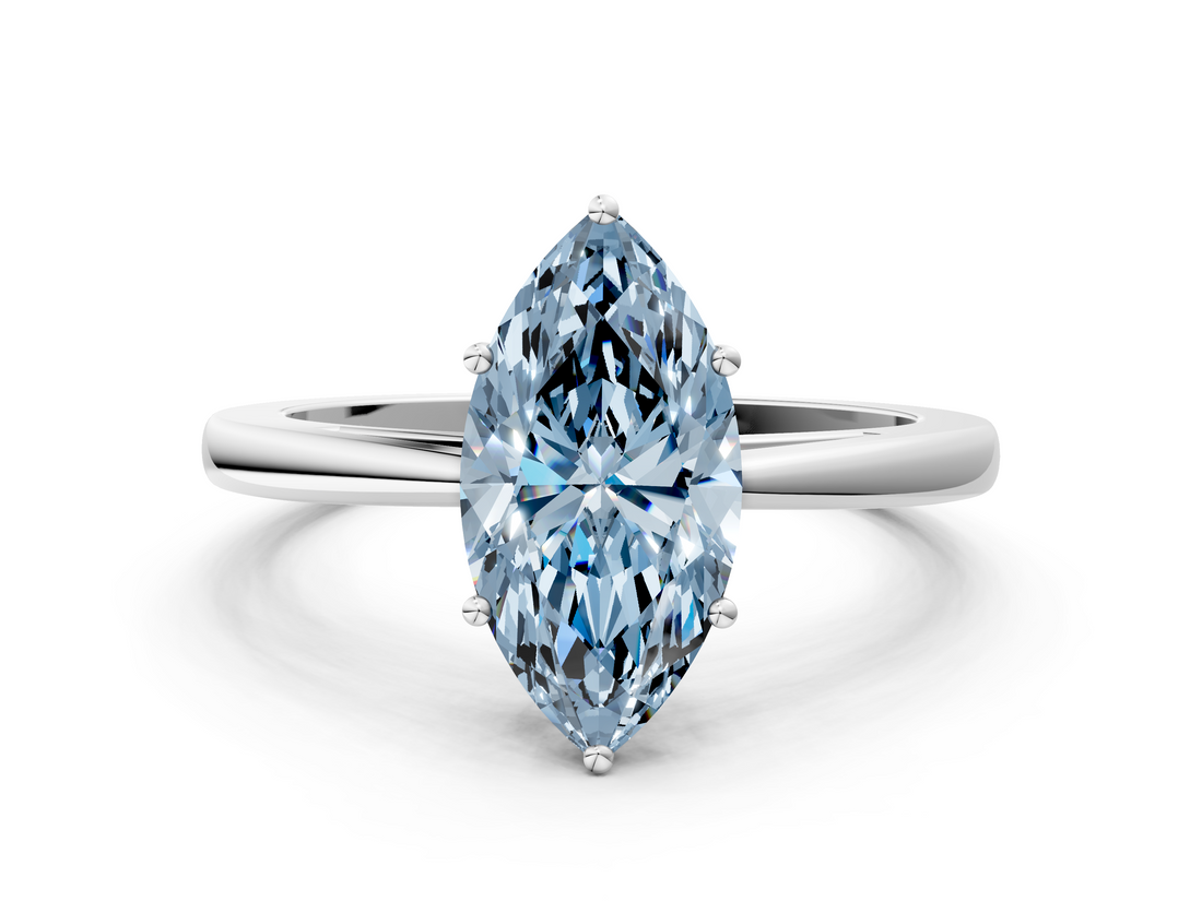 White gold Fancy Blue Marquise  Solitaire Diamond Ring with Split Shank and Four-Prong Setting_20