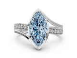 14K White Gold 1.03 Carat Blue VS1 Marquise Diamond Solitaire Ring with Split Shank and Prong Setting