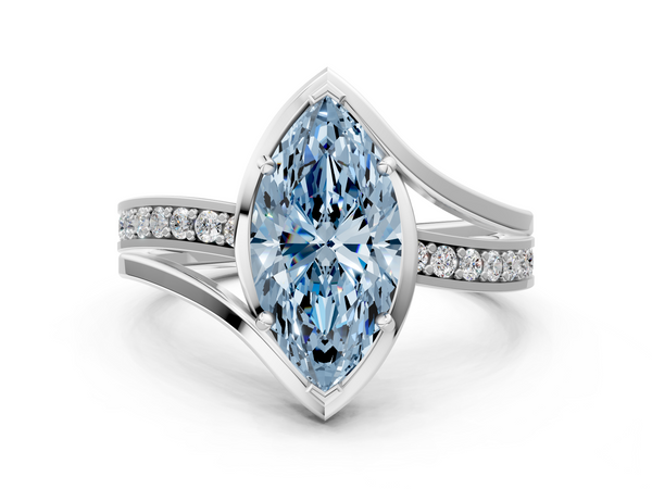 14K White Gold 1.03 Carat Blue VS1 Marquise Diamond Solitaire Ring with Split Shank and Prong Setting