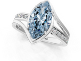 14K White Gold 1.03 Carat Blue VS1 Marquise Diamond Solitaire Ring with Split Shank and Prong Setting