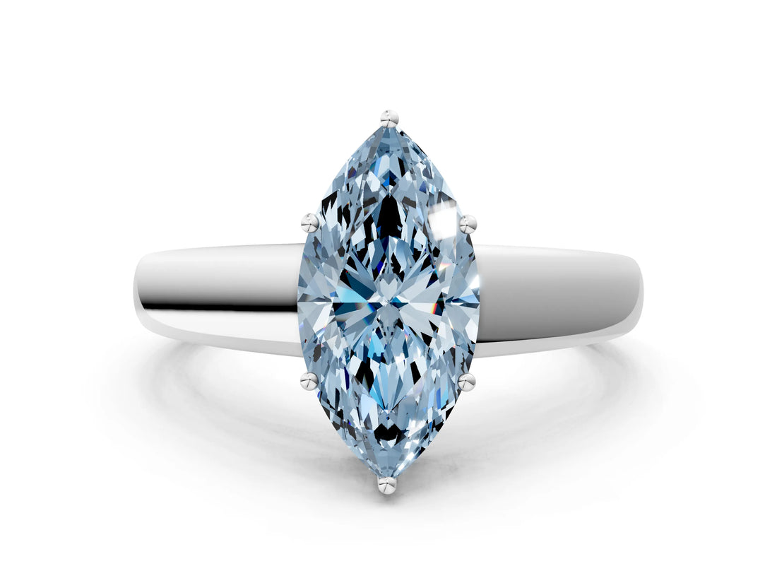 White gold Fancy Blue Marquise  Solitaire Diamond Ring with Tapered Band and Four-Prong Setting_49