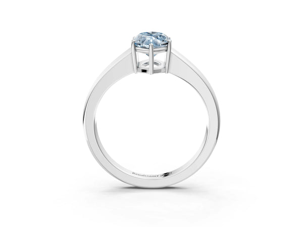 White gold Fancy Blue Marquise  Solitaire Diamond Ring with Tapered Band and Four-Prong Setting